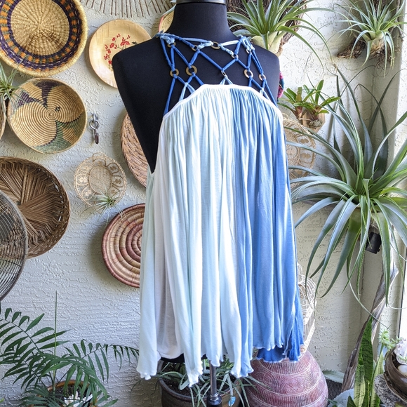 Free People Tops - Rare Free People L Festival Swing Lattice Blue Top